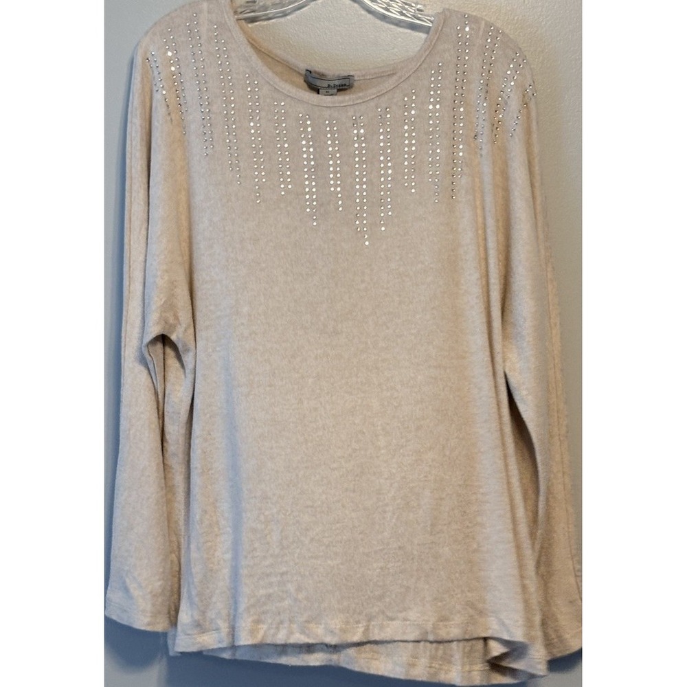 By Design Camel Heather Embellished Knit Pullover Dolman Sleeve Sweater XL soft